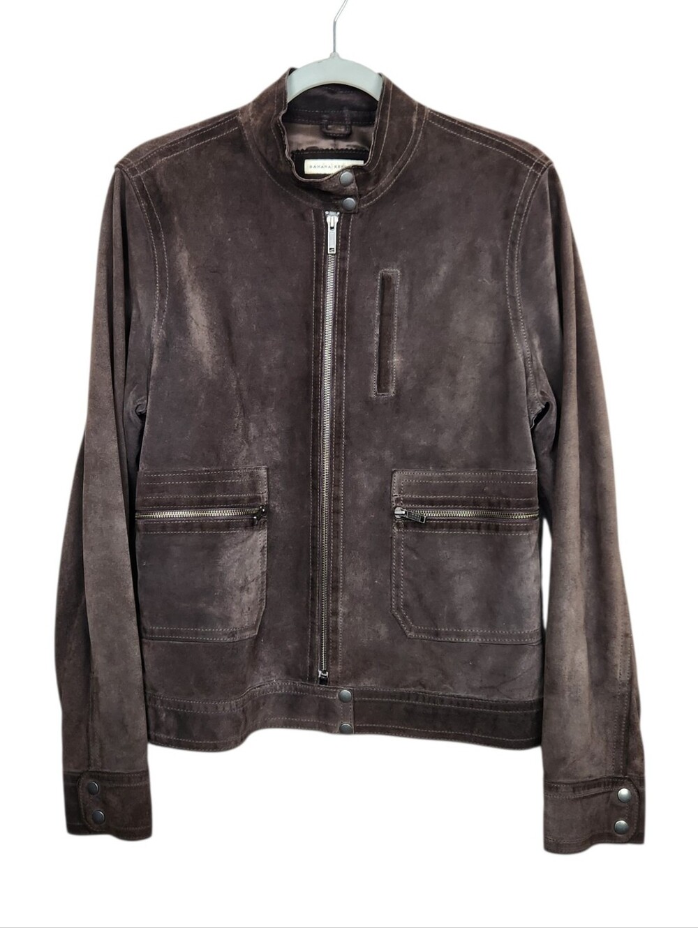Banana Republic Vintage 90's Chocolate Brown Suede Leather Jacket Womens Size L